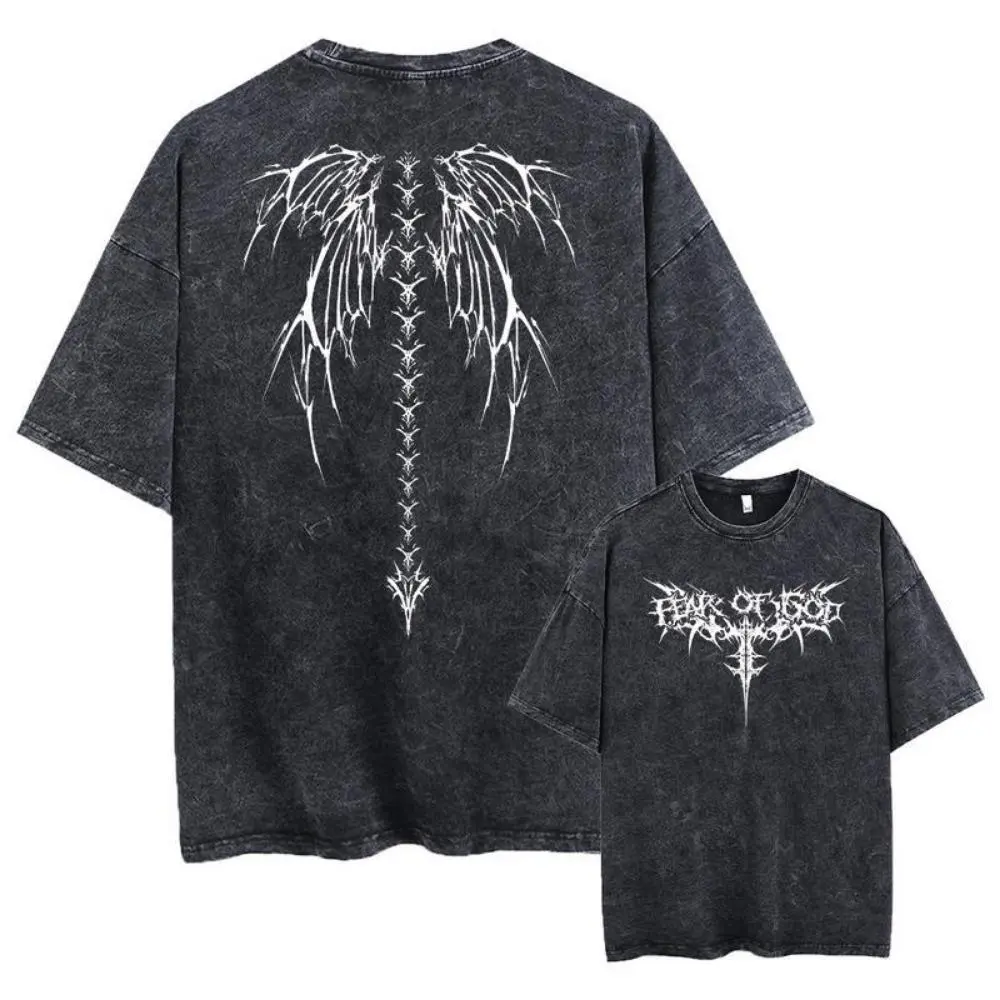 Men's Vintage Graphic T-Shirt - Heavyweight Acid Wash Cotton Baggy Oversize Loose-Fitting Ribbed Seamless Short Sleeve Pull-On Top for Gym, Streetwear