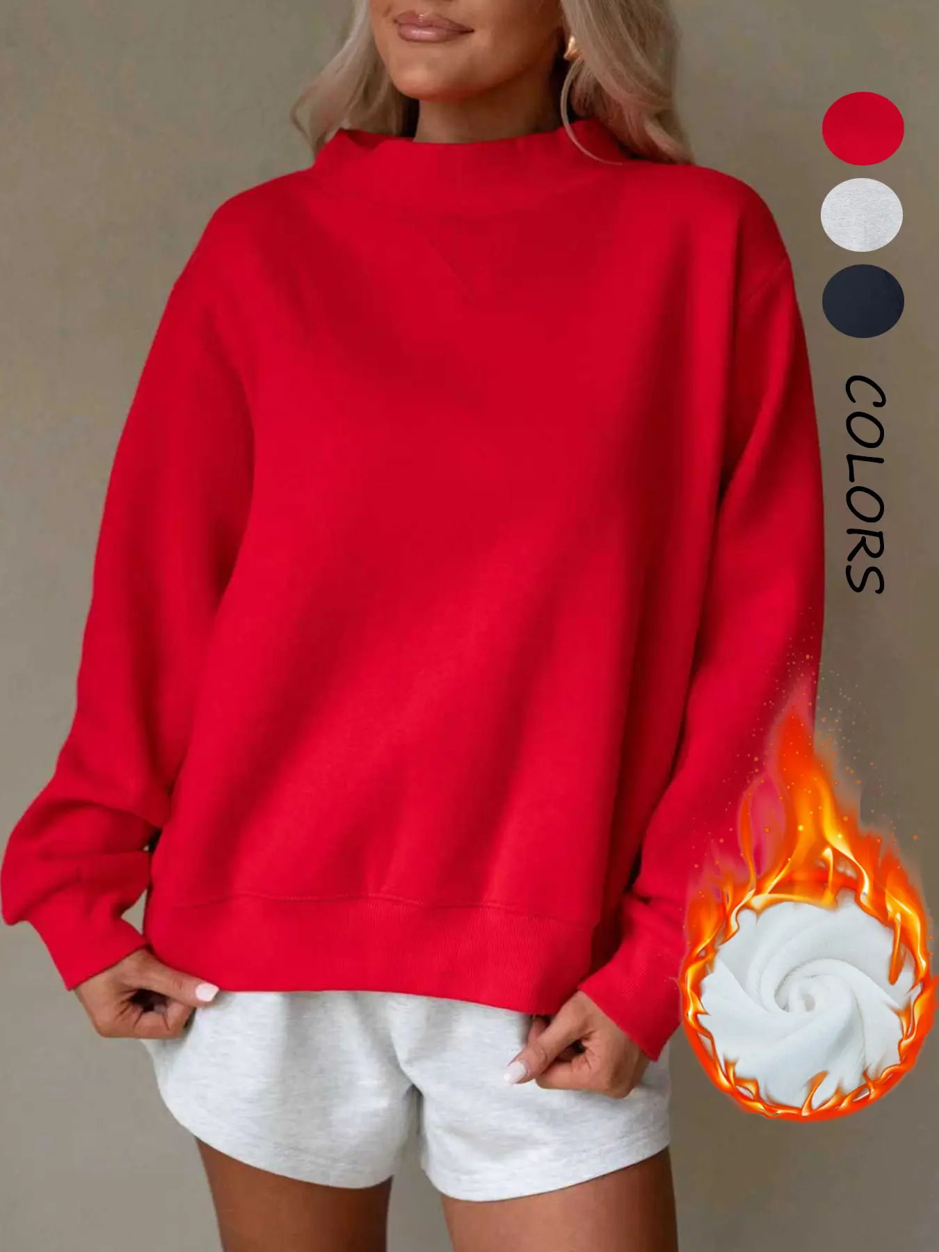 Women's Thick Warm Pullover Sweater Blank Hoodie Sweatshirts, High Neck Long Sleeve Top, Casual Loose-Fit Winter Fashion, Plain Pattern, Fall & Winter Wear Womenswear