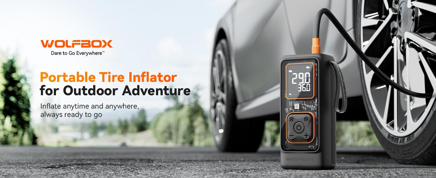 WOLFBOX MegaFlow 24 Tire Inflator 12000mAh Portable Air Compressor with 58LPM Air Flow & 150PSI Pressure Gauge for Car Tires  TikTokShopHolidayHaul