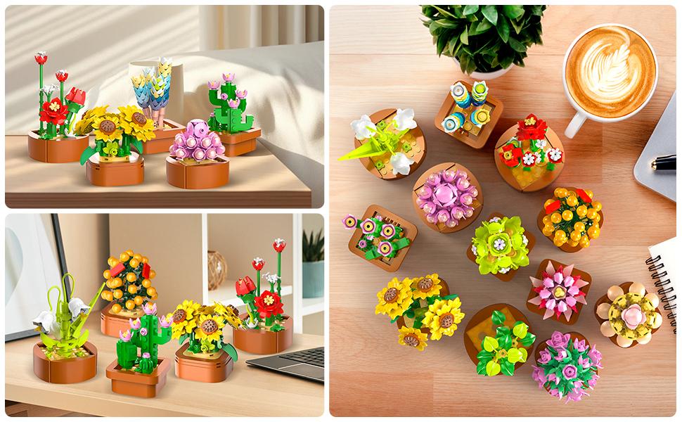 12 Pack Succulent Flowers Mini Building Set – 1403PCS Botanical Model Kit, Magnetic Blocks Plant Collection for Home Décor, Easter, Mother’s Day & Birthday Gifts (Ages 10+)