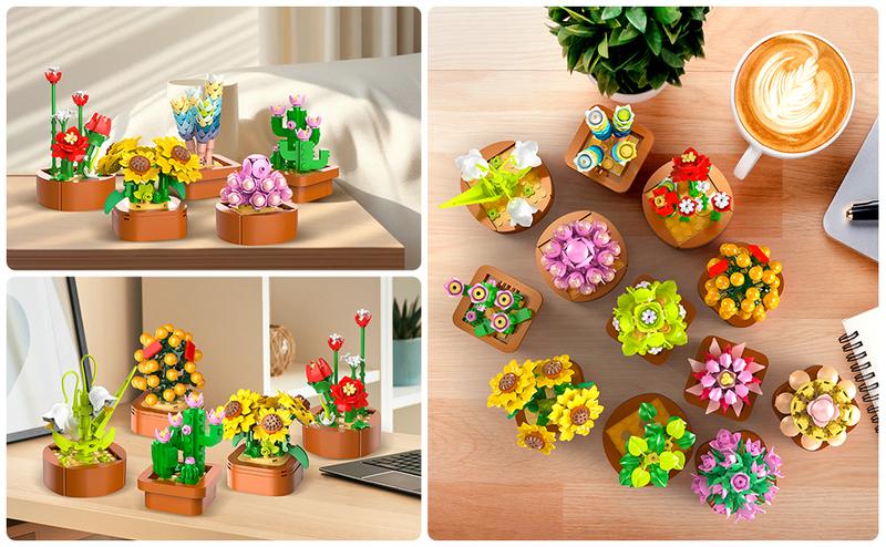 12 Pack Succulent Flowers Mini Building Set – 1403PCS Botanical Model Kit, Magnetic Blocks Plant Collection for Home Décor, Easter, Mother’s Day & Birthday Gifts (Ages 10+)