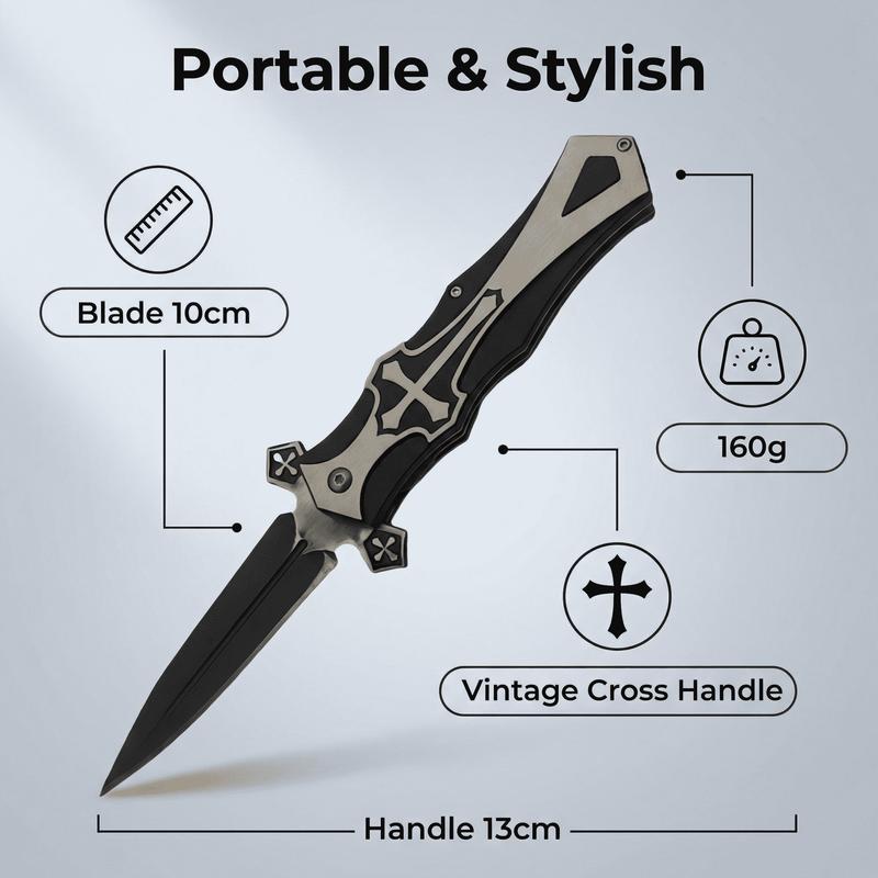Cross Folding Knife / Black Pocket Knife / Everyday Carry Outdoor Knife