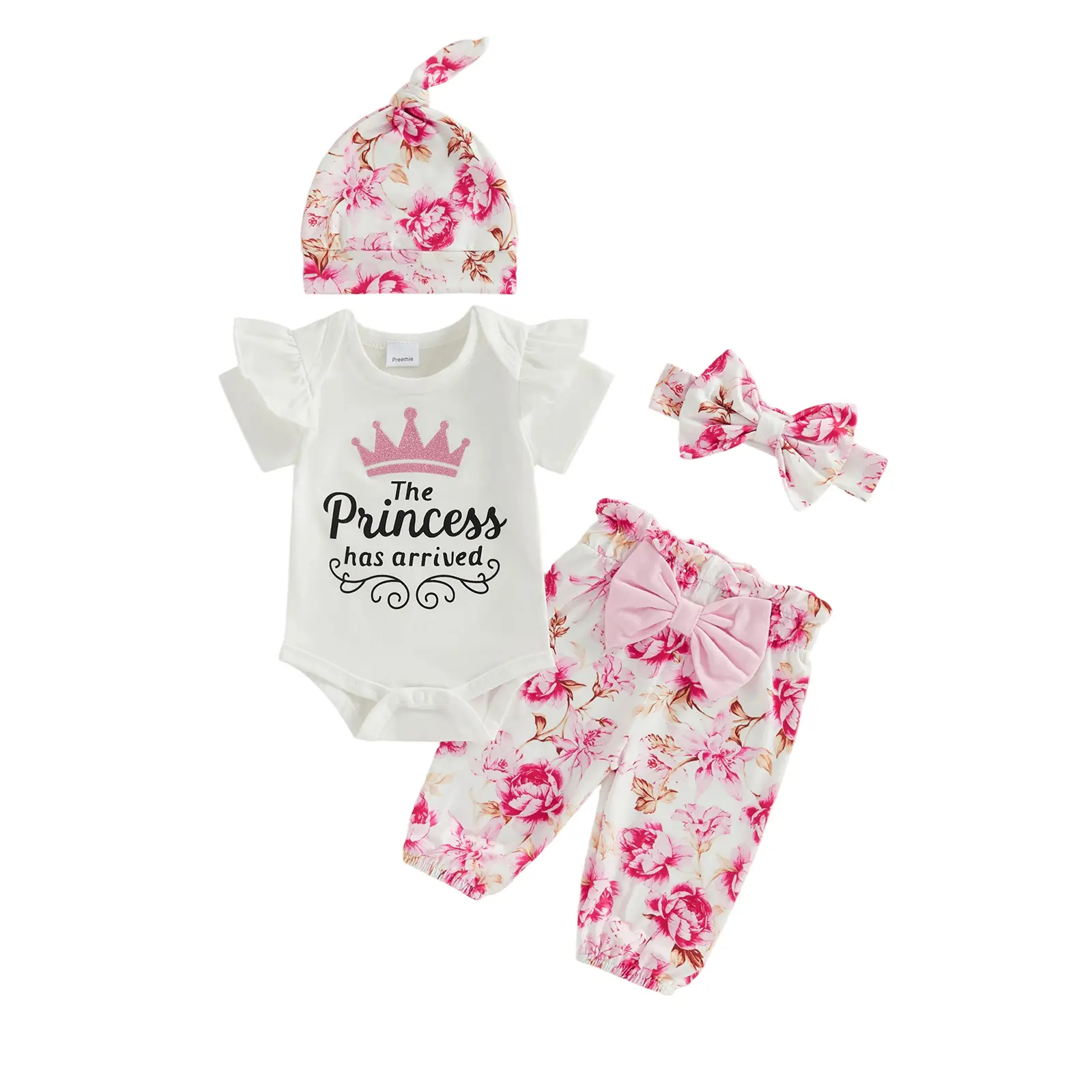 Meihuida The Princess Has Arrived Newborn Outfit Preemie Baby Girl Coming Home Clothes Short Sleeve Romper Top Floral Pants Set