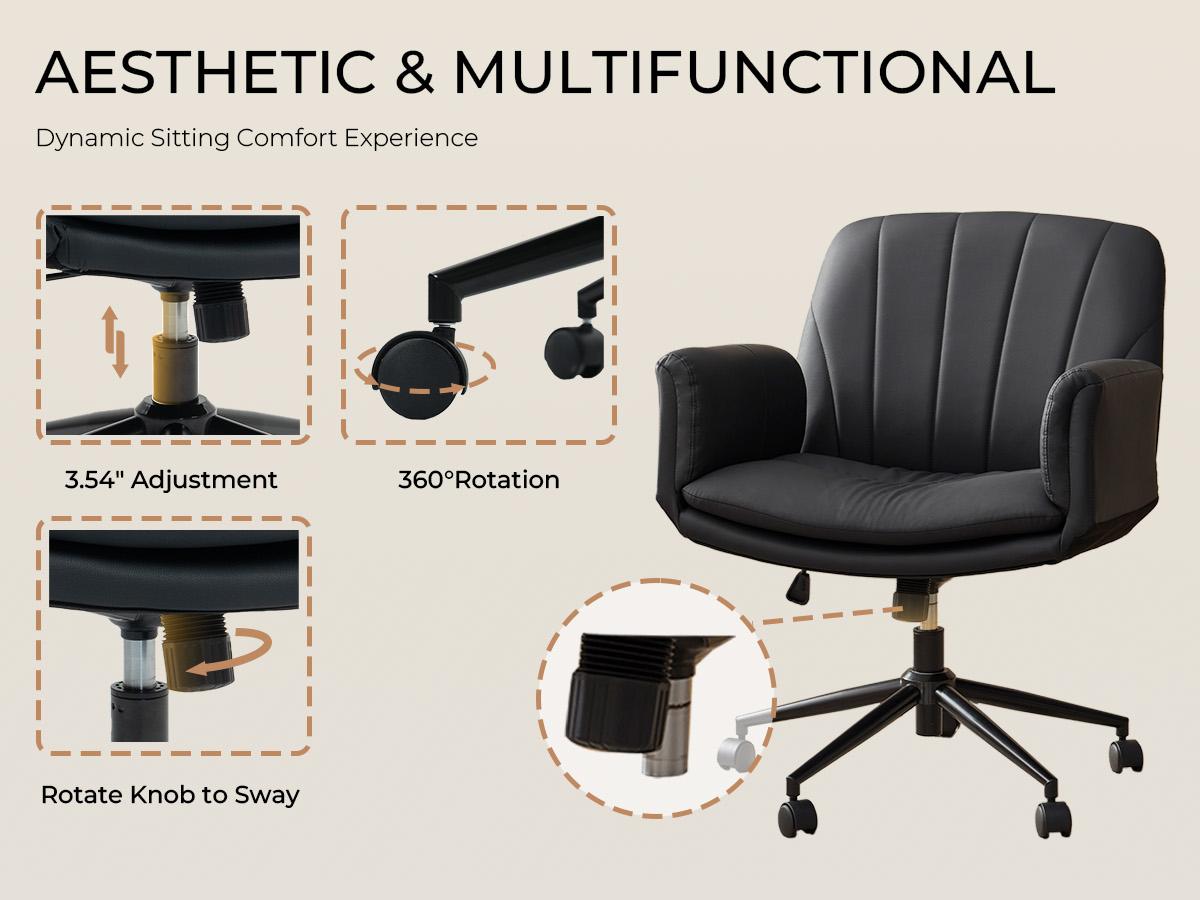 Dowinx Criss Cross Chair with Five-Level Adjustable Arms and Wheels - Comfortable Ergonomic PU Leather Swivel Vanity Chair - Computer Makeup Gaming Chair for Home Office, Bedroom, Living Room Dowinx Criss Cross Chair with Five-Level Adjustable Arms and Wheels - Comfortable Ergonomic PU Leather Swivel Vanity Chair - Computer Makeup Gaming Chair for Home Office, Bedroom, Living Room