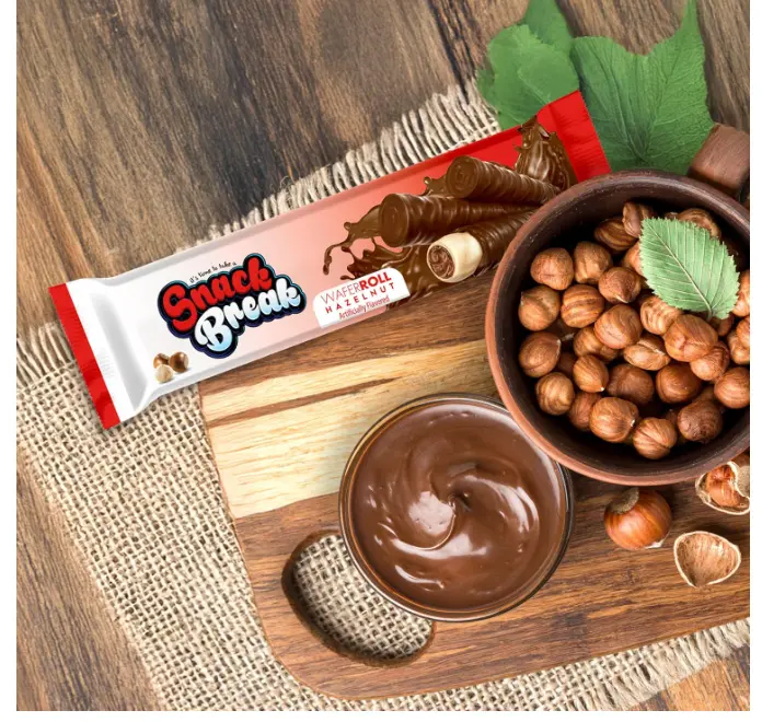 Snack Break Hazelnut Wafer Rolls, Rolled Wafer Cookies, Cocoa Coated Delicious Snack, Individually Wrapped, Crunchy Sticks for On-the-Go, Coffee, Tea, 24 Count (Pack of 1)