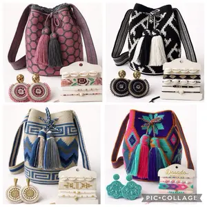 3-Piece combo Set – Wayuu Handmade Bag + Earrings + Adjustable Bracelet Artisan Handmade Bag+Earing+bracelet
