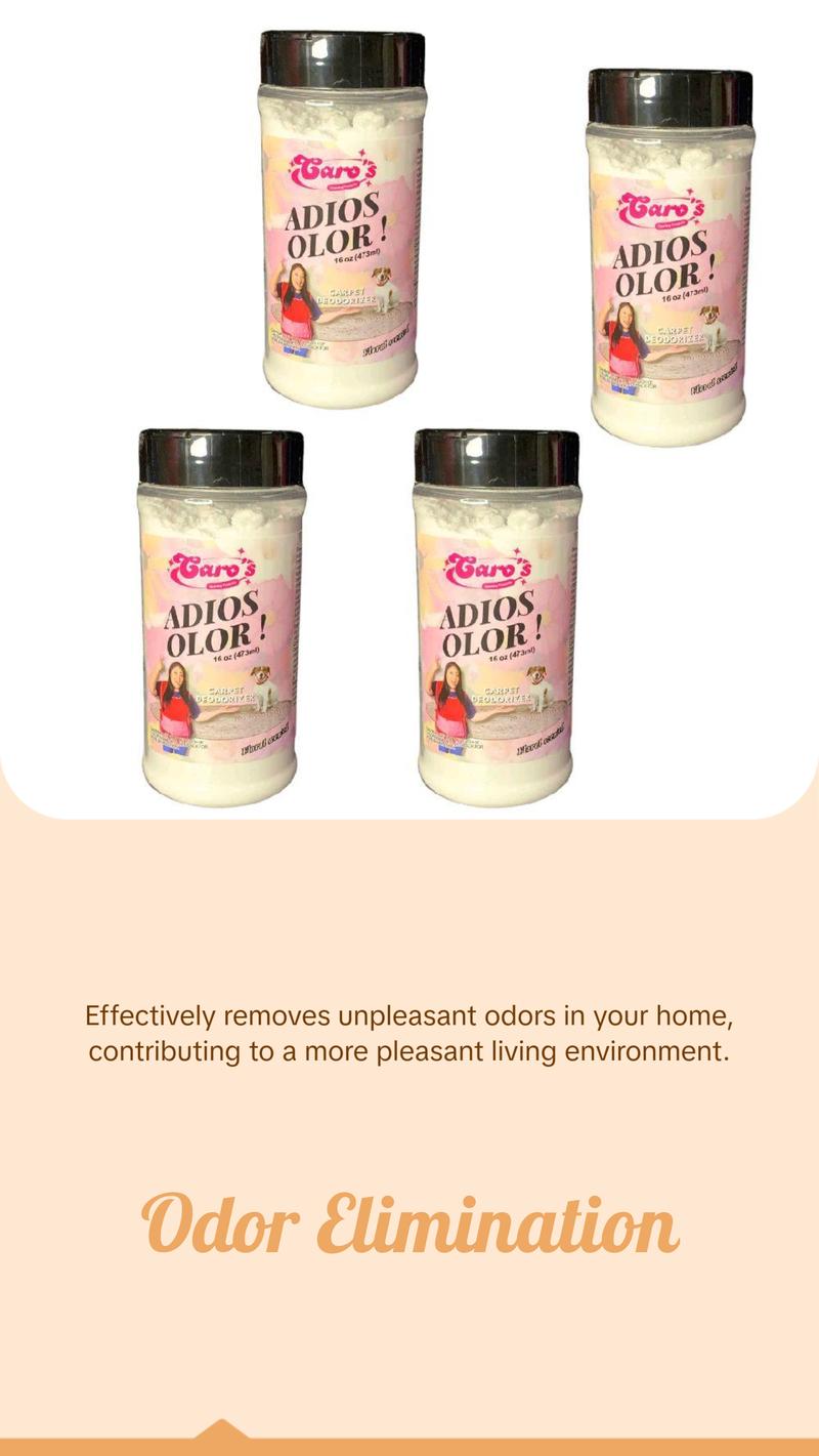 Caro's AdiosOlor Eliminator Odor Eliminator for Carpets - 16 oz Powder, Effective Odor Elimination, Bacteria Killer, Household Interior Cleaner