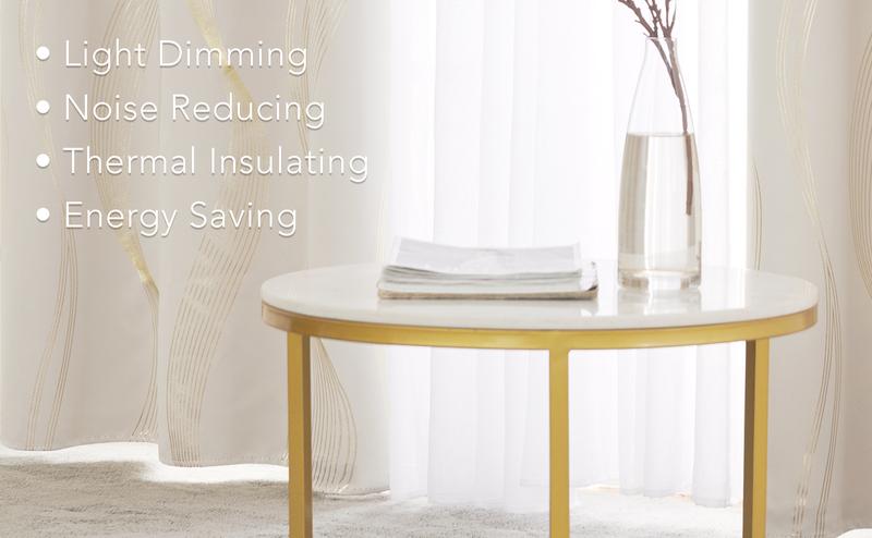 Blackout Curtains 2 panels, Deconovo Wave Striped Foil Golden Print Room Darkening Living Room Curtains curtain shack