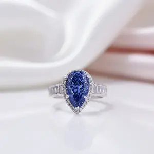 3.0 Carat Pear Cut Aquamarine Blue Engagement Ring