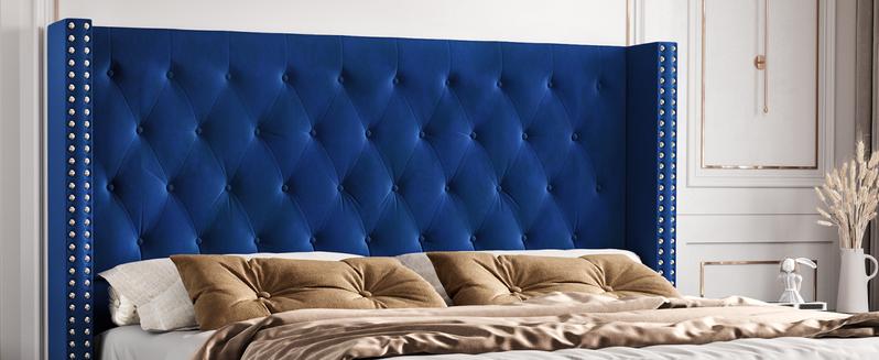 AMERLIFE Bed Frame with Wingback Headboard, Upholstered Velvet Bed with Tufted Diamond Button/No Box Spring Needed/Easy Assembly/Christmas Gift