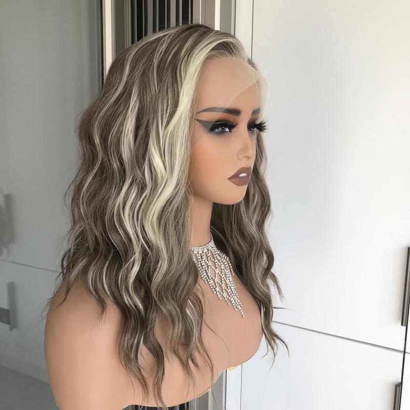 AISOM Mila Iced Latte Free Part Lace Front Wig with Scandinavian Hairline Glueless Wig 16 Inch Low Density Heat Friendly Synthetic Hair Wig Daily Use