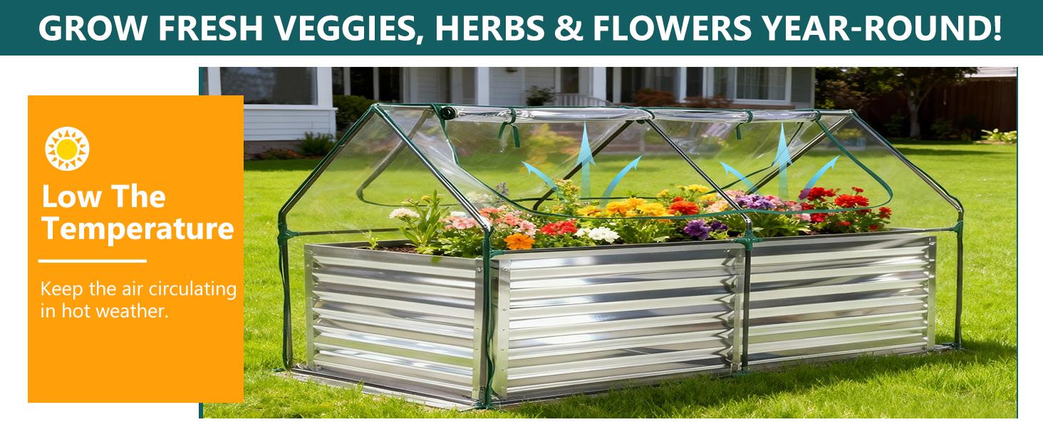 utdoor Raised Garden Bed with Transparent Waterproof Cover for Growing Vegetables, Cold-Resistant Planter Box Kit with Large Screen Windows for Herbs & Flowers, 6x3x2ft