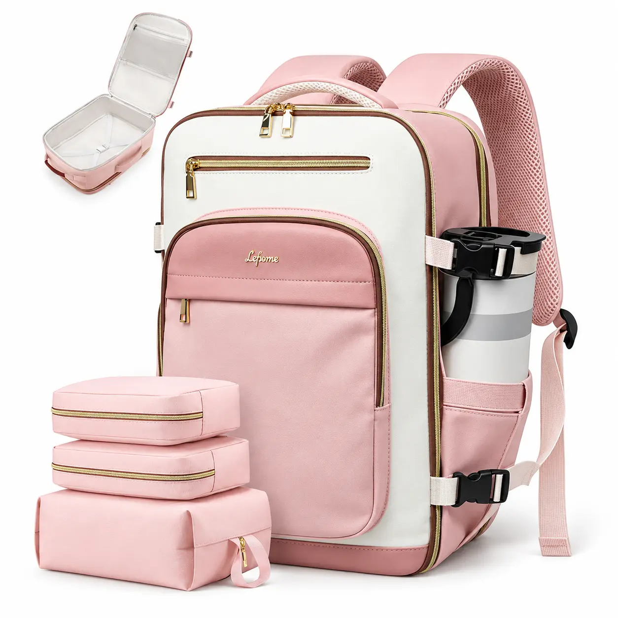 Lefame Women's 40L Compact Multifunctional Adults' Airline-Compatible TSA-Approved Carry-On Luggage Backpack, 15.6" Laptop Compartment, 16 Sorted Pockets, Anti-Theft Pocket, Waterproof, 2-Way Zippers, 3 Packing Cubes, Hands-Free for Business Trips, Hiking