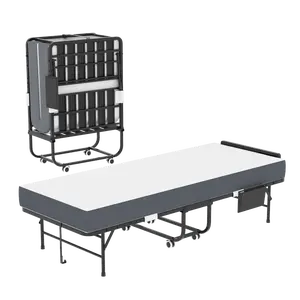 75x31 in Durable Single Foldable Bed with Metal Frame, 5 in Memory Foam, Adjustable Headboard, 450 lbs Weight Capacity, Portable Wheels, Easy Assembly for Tall People & Dorm Rooms