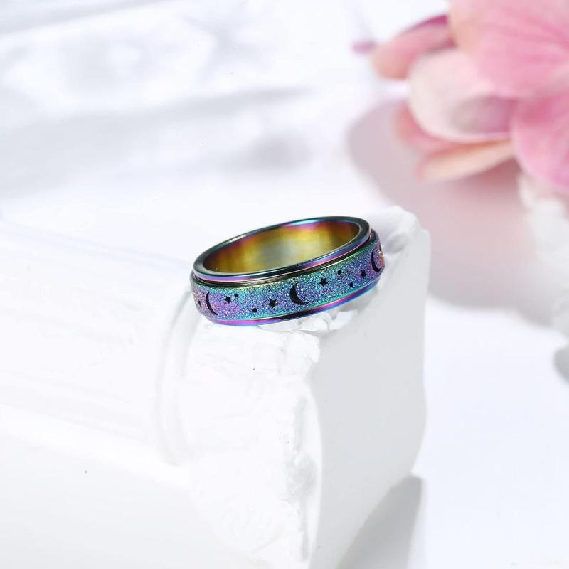 Jstyle Stainless Steel Fidget Rings for Anxiety for Women Spinner Ring 6mm Rose Ring Thumb Ring Size 5-9