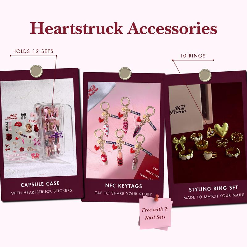 NailPhoria HEARTSTRUCK Collection - Valentine Handmade Press-On Nails | Reusable, Salon-Quality, Long-Lasting, Glossy Design