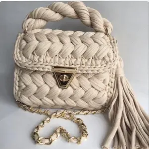 Crochet Handmade Bag with Gold Chain twist lock Strap and Tassel Detail for Stylish Everyday Use