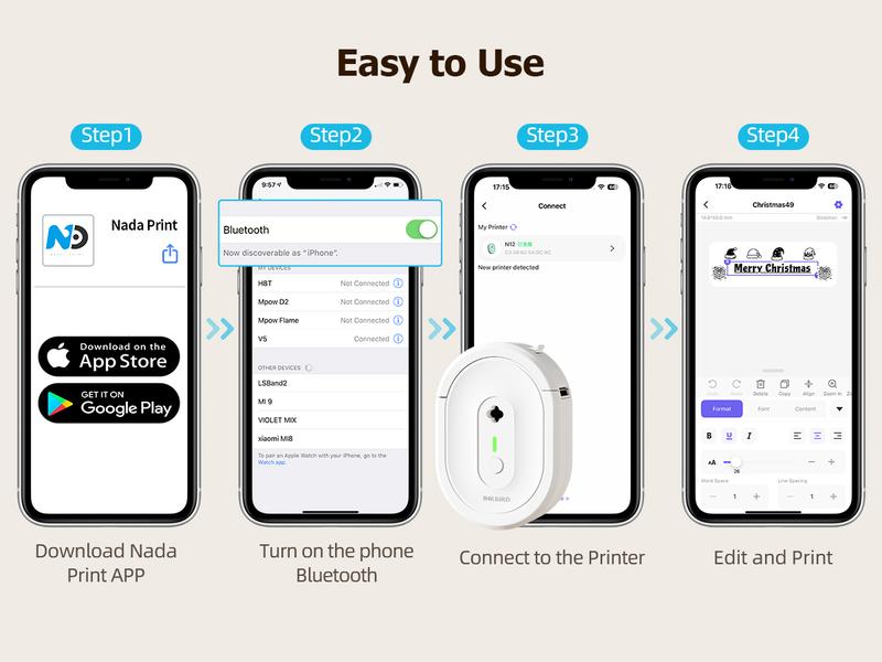 INKBIRD N12 Portable Label Maker Machine, Bluetooth Sticker Printer, Thermal Printing, Various Print Templates, Use with Smartphones and Tablets, Ideal for Home, School, Office