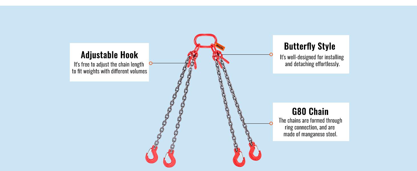 VEVOR Chain Sling, TikTokShopBlackFriday, 11000 lbs Weight Capacity, 5/16'' x 5' G80 Lifting Chain with Grab Hooks, DOT Certified, Blackening Coating Manganese Steel & Adjustable Length, for Dock Factory Construction Site VEVOR Super Brand Day VEVOR Chain Sling, TikTokShopBlackFriday, 11000 lbs Weight Capacity, 5/16'' x 5' G80 Lifting Chain with Grab Hooks, DOT Certified, Blackening Coating Manganese Steel & Adjustable Length, for Dock Factory Construction Site VEVOR Super Brand Day