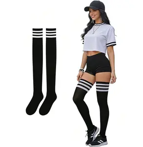 Women's Striped Thigh High Socks Ultra Comfortable Breathable Knee-High Warm Stocking for Daily Wear Casual Outfits
