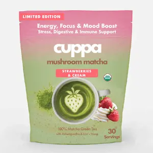 Cuppa Strawberries & Cream Mushroom Matcha - Supports Natural Energy, Better Mental Focus & Gut Health, 30 servings