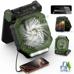 Solar Camping fan portable with LED light ,Compass function,90° Rotation Tent Fan with Hook, Rechargeable, 4-Speed, Timer, Cordless, Hanging Hook for Outdoor, Hiking, Travel, Beach, Tent, Home Use