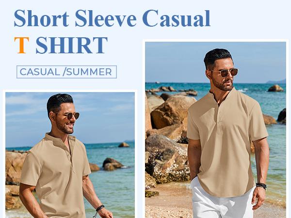 COOFANDY Men's Henley Shirt Short Sleeve Casual T-Shirt Summer Beach Hippie Henley Tee Shirt
