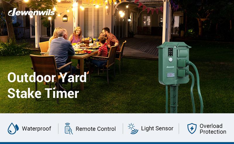DEWENWILS Outdoor Power Stake Timer Waterproof, 100FT Wireless Remote Control, 6 Grounded Outlets, 6FT Cord, Photocell Dusk to Dawn for Outdoor Lights, outlet extender, remote switch, outdoor plug, Sprinklers, Retractable Hose Reel, Sensor Garden-HOYS16D1