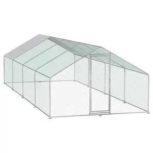 CHIKENCOOP 26' L x 9.8 W x 6.5' H Large Metal Chicken Coop Walk-in Chicken Run Cages with Waterproof and Anti-Ultraviolet Cover for Outside Spire Top