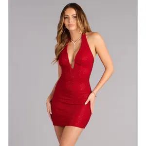 Miffy Rhinestone Halter Corset Mini Dress