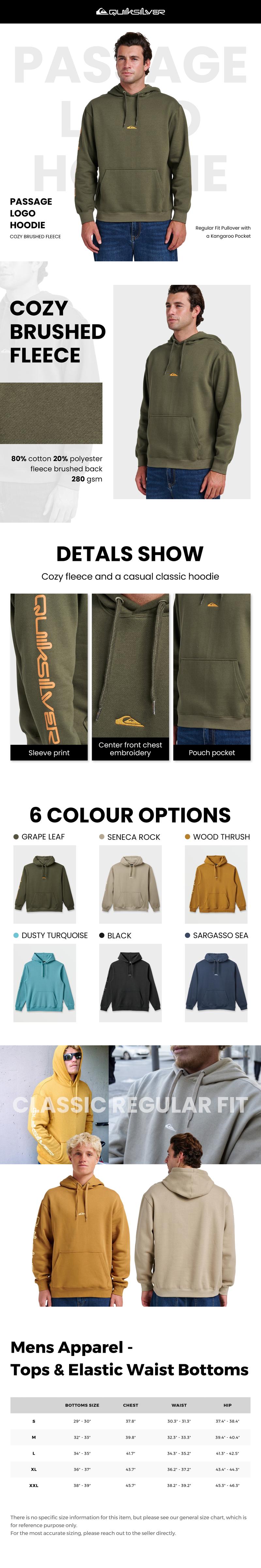 Quiksilver | Passage Logo Hoodie | Cozy Brushed Fleece | Regular Fit Pullover with a Kangaroo Pocket | Spring/Fall | Top