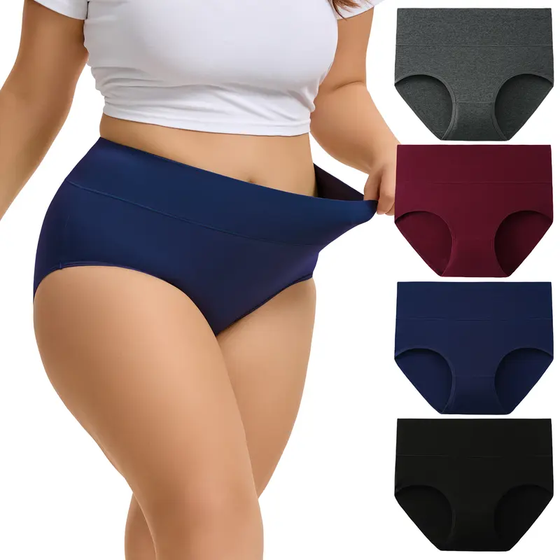 INNERSY Women's Plus Size XL-6XL High Waisted Cotton Underwear 4-Pack, Soft & Comfortable Full Coverage Briefs, Breathable Stretchy Fabric for Everyday Wear & All-Day Comfort