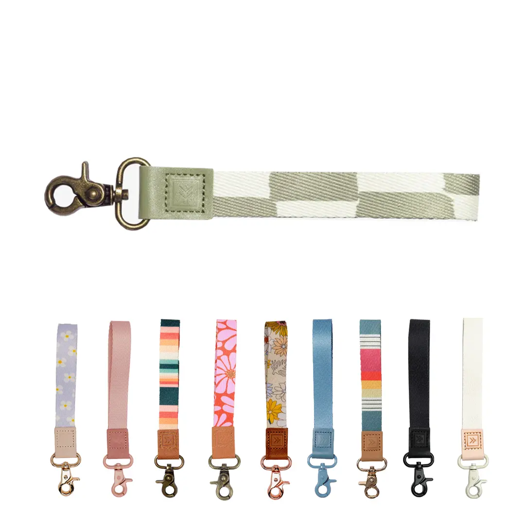 Thread Wristlet Keychain & Lanyard Polyester Strap with Genuine Leather Loop Wristlet Keychain Lanyard – Wrist Lanyard, Key Fob Holder, Car Key Holder, Hand Strap for Keys, Minimalist Keychain Gift