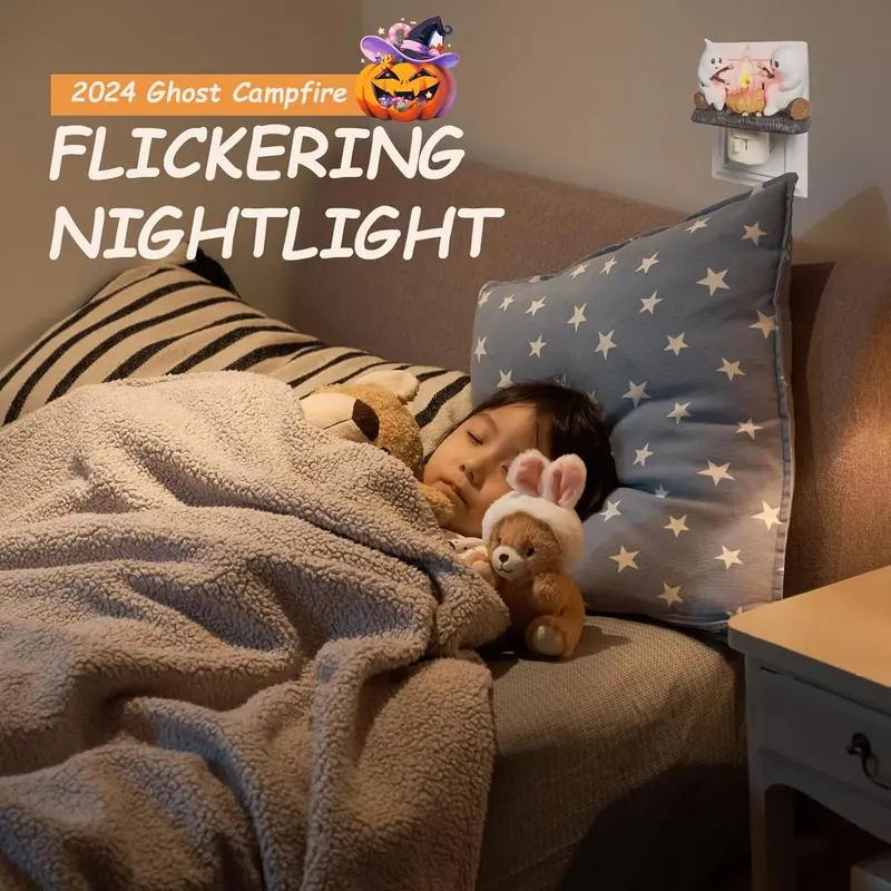 Breamies Ghost Campfire Flickering Halloween Night Light, 3D LED Small Electric Faux Campfire Night Light, Halloween Nightlight Indoor Decorations,Funny indoor/Interior Decoration,Candle gift,Atmosphere Ornaments