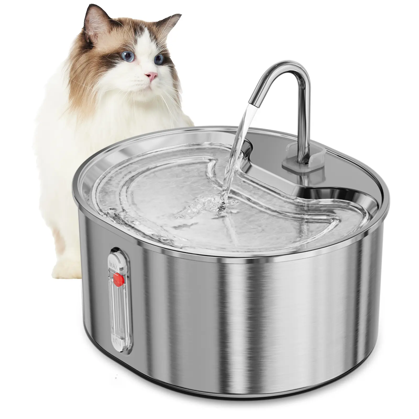 Geoorood 3.2L/108oz 304 Stainless Steel Cat Water Fountain - Dual-Mode Bubbling, 20dB Ultra-Quiet, LED Alert, BPA-Free ABS, Dishwasher-Safe, Power Supply Included, Fresh Water for Bedrooms Pet Feeding Accessory, Tube Swap Modes