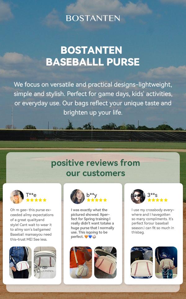 BOSTANTEN Baseball Shoulder Purses for Sport Baseball Mom Trendy Small Hobo Bag Vegan Leather Women Handbags for Daily Events