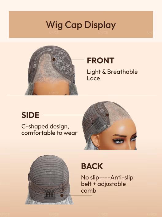 【Blowout Layered Bob】UNice Salt and Pepper Side Part Glueless Straight Bob Wig 6.5x1.5 Lace Closure Human Hair Wigs Silver Gray for Fashional Looking Beginners Friendly