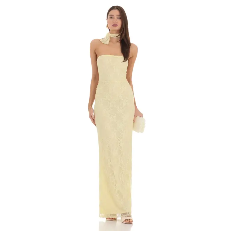 yellow lace dress macy's And Now This Women's Ruffled Lace-Trim Maxi Dress, Macy's Exclusive - Yellow Floral