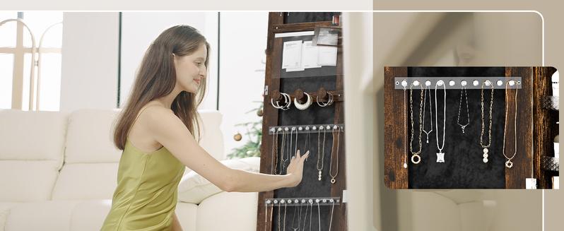 [Valentine's Day gift]LHBCRAFT Jewelry Armoire, Mirror Jewelry Cabinet Standing, jewelry organization, jewelry armoire, Mirror with Storage, Mirror Cabinet Cosmetic Organizer Box