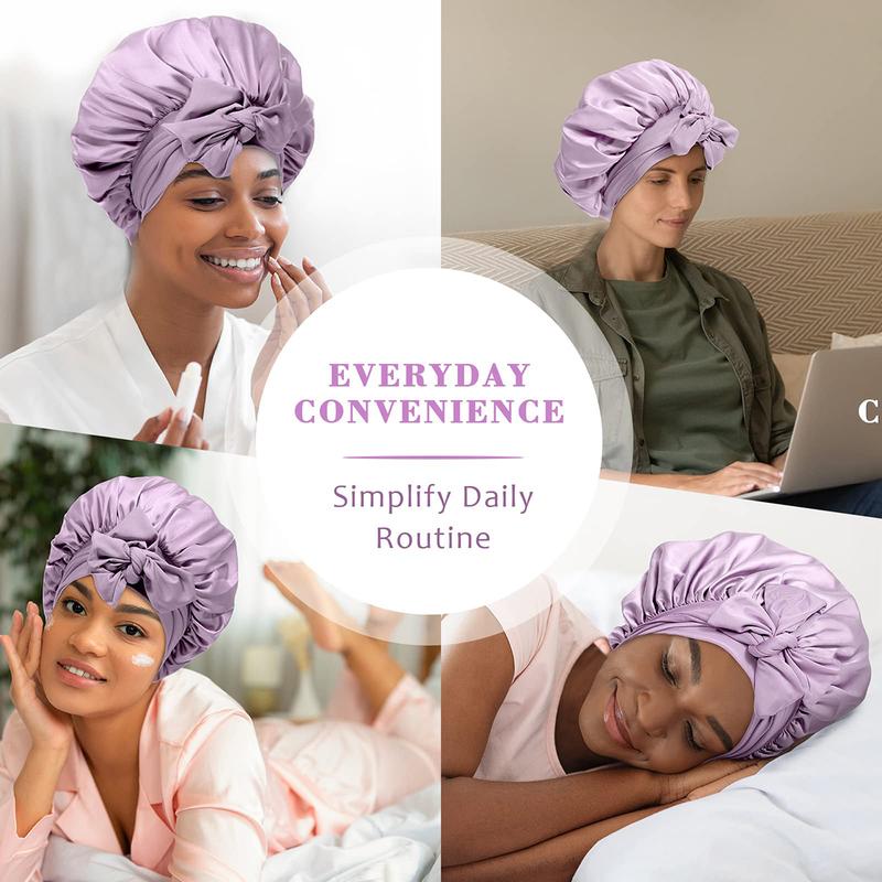 AWAYTR Single Layer Satin Bonnet Eye Mask Hairband and Hair Ring 4Pcs/Set for Women Silk-Like Nightcap for Sleeping with Tie Band Hair Care Sleep Cap TikTokShopBlackFriday