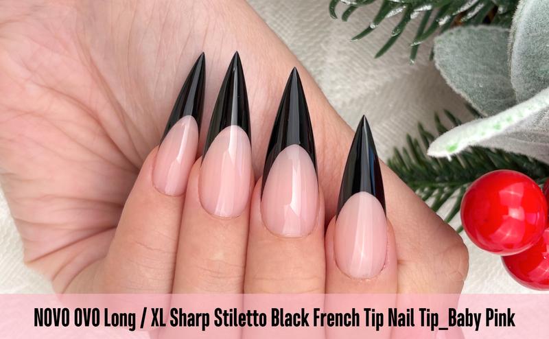 NOVO OVO White French Tip Long XL Sharp Stiletto Nail Tips Press on BERRY PINK,Soft Gel Double Matte Fake Nail Extension, Full Cover False Nails for Acrylic DIY x 16 Sizes 160 pcs【 NO GLUE TOP COAT AND LAMP INCLUDED】