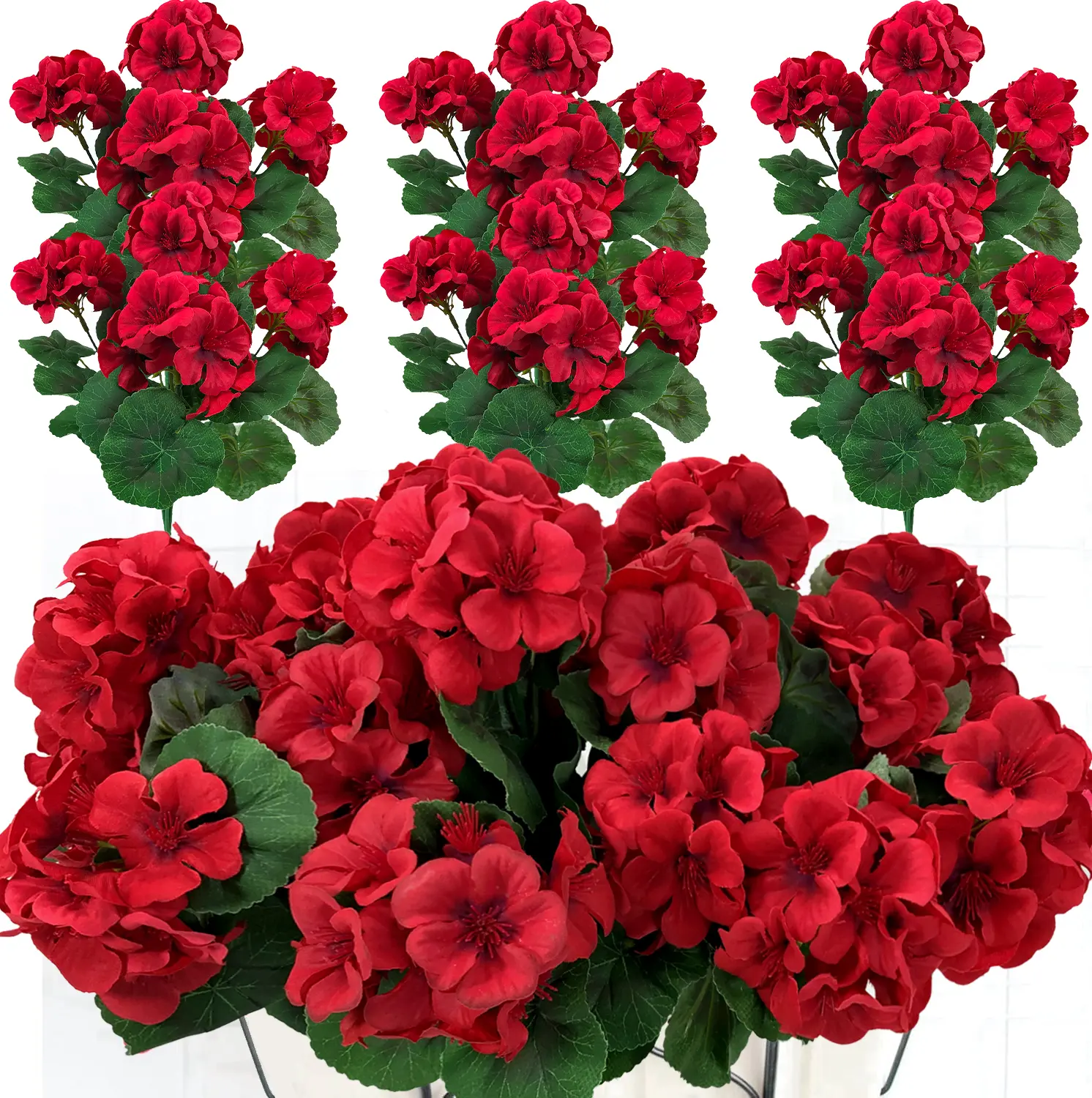 8 Bundles Red Artificial Geraniums 13.77 Inches UV Resistant Plastic Fake Flowers for Outdoor Hanging Planters Porch Window Indoor Home Decor Decorative summerwins