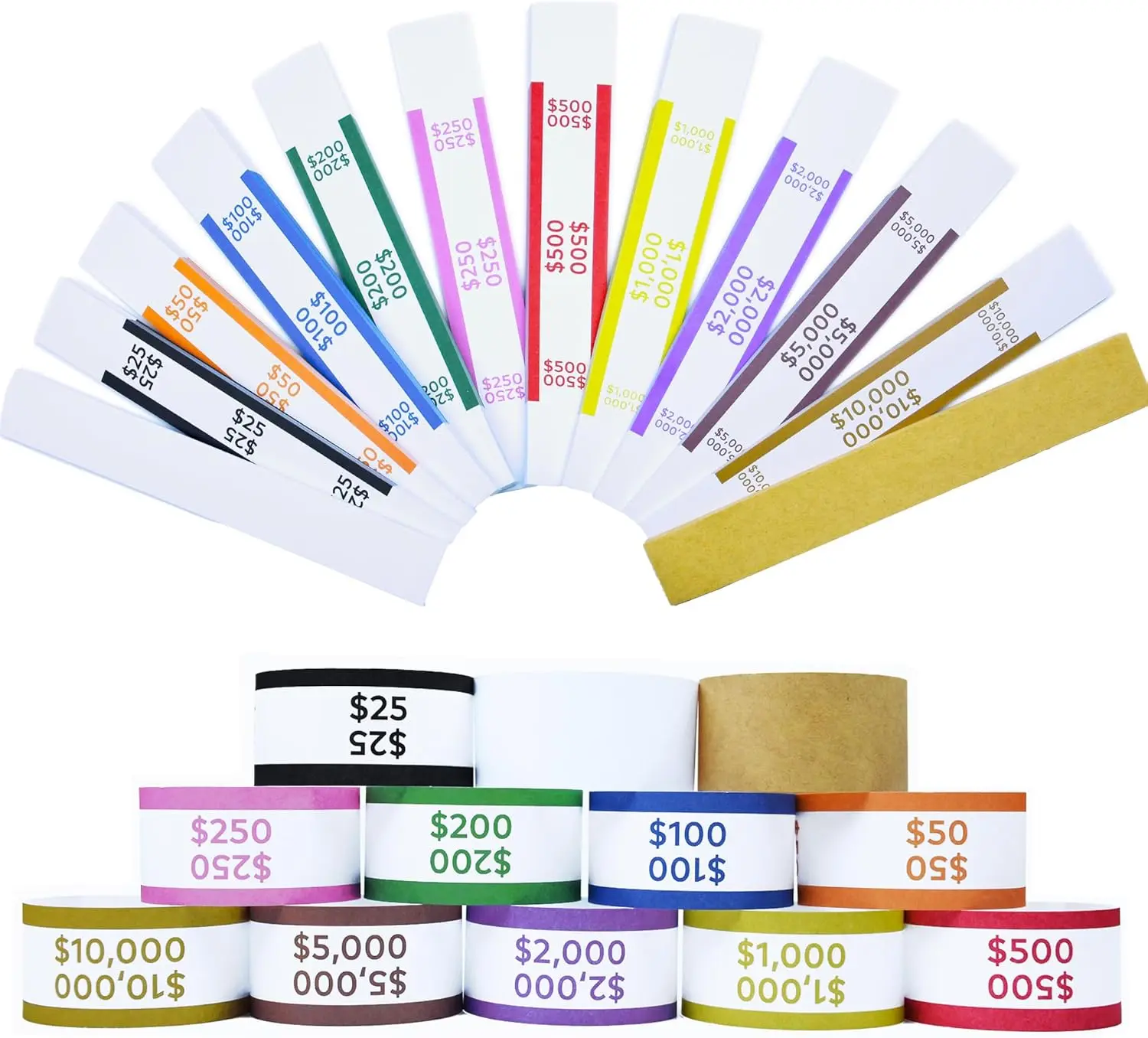 600pcs ABA Standard Self-Seal Money Bands - 12 ABA Standard Colors Paper Cash Wrap Straps (50 per Strap, 50 White Included), 7.48in Office Stationery Labels for Banks, Businesses, Hotels