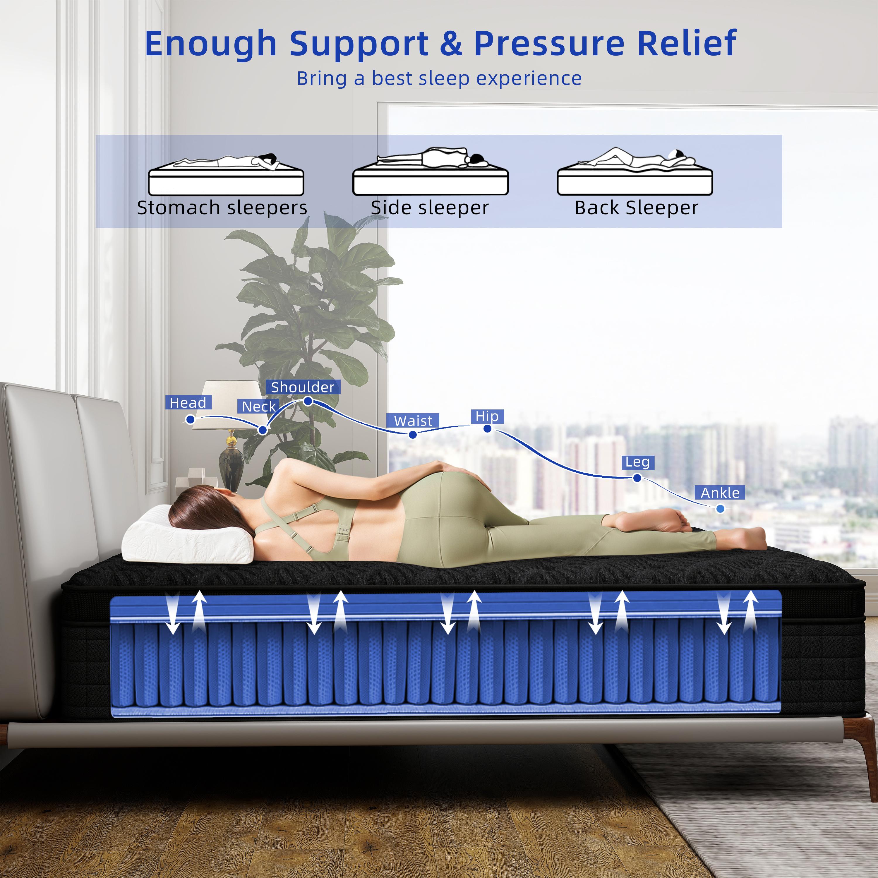 mattress 12/14 Inch Hybrid Mattress Queen SizePocketed Coil Box Mattress Innerspring CertiPUR-US Certified Memory Foam Multi-Layer Support