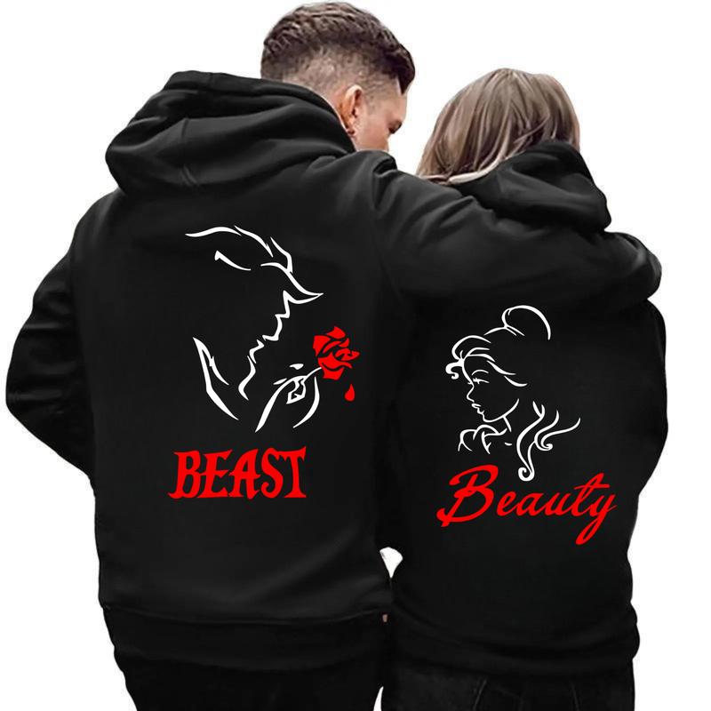 Beauty & Beast Matching Couple Hoodie, Cozy Fall Outdoor Casual Outfit, Romantic Autumn Fashion, Perfect Valentine’s, A Great Gift Idea For Couples