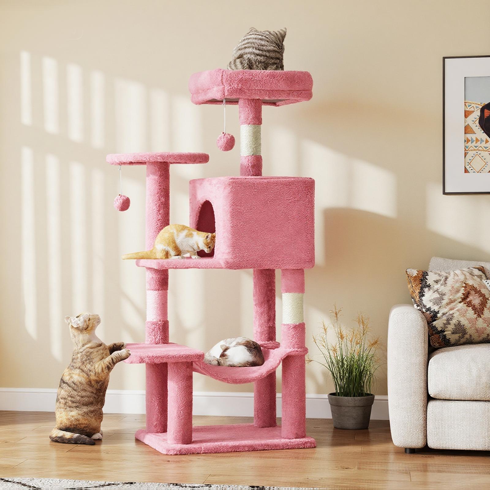 44" Cat Tower for Multiple Cats Multi-Level Condo with Platforms Hammock Sisal Posts 44 LBS Capacity Stylish Neutral Design Perfect for Apartment