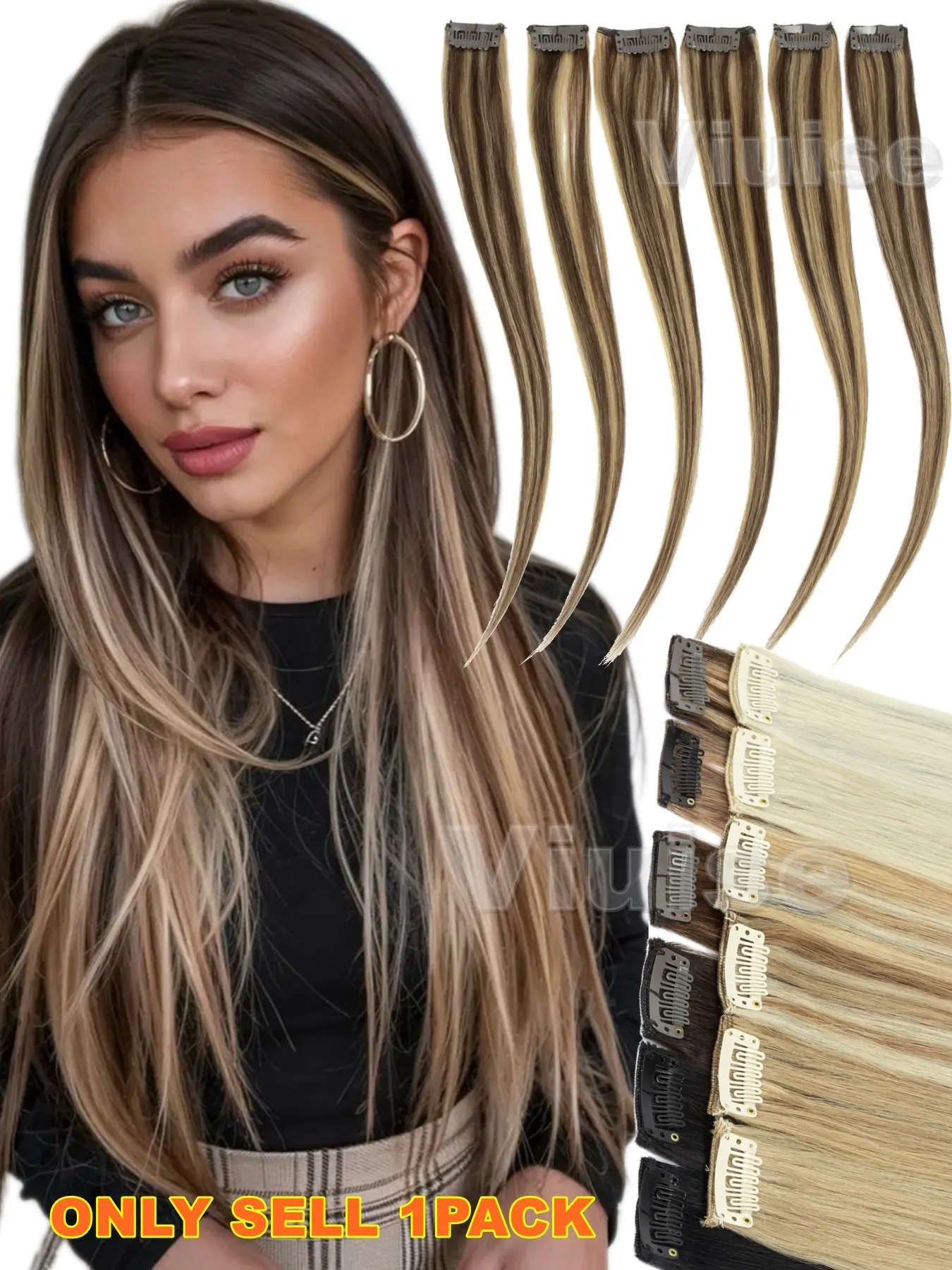 6PCS Glueless Clip In Volume Hair Extensions Set, Single Card Clips, 100% Real Human Salon Hair Extensions, Natural Hairpieces Straight Hair, Smooth & Fine Tail, Perfect for Daily Wear & Parties,Highlight Fashion Hair Style, Hair Extensions Clip Ins