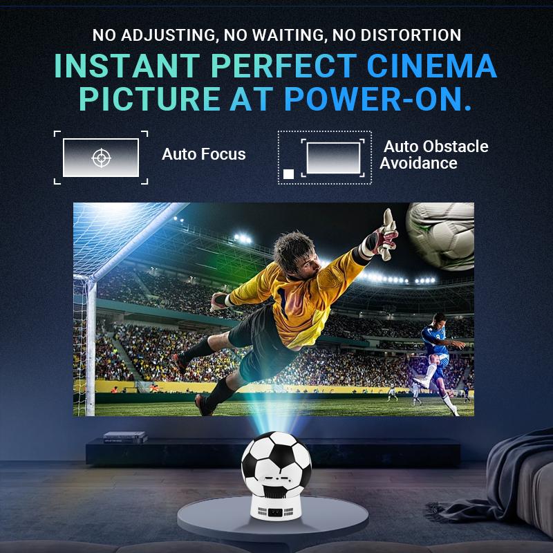 World Cup Soccer-Shaped Projector, Native 1080P Android 13 Smart Projector, 4K Support, 360° Rotation, Auto Keystone & Focus, WiFi 6, BT5.4, Portable Mini Projector for Home Theater, Outdoor Movies & Gaming