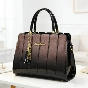 Menglinhai Gold and Black Gradient Handbag - Fashionable Women's Crossbody Bag with Detachable Strap & Tassel Charm for Work Dating Daily Outings Genuine Leather Large Capacity Tote