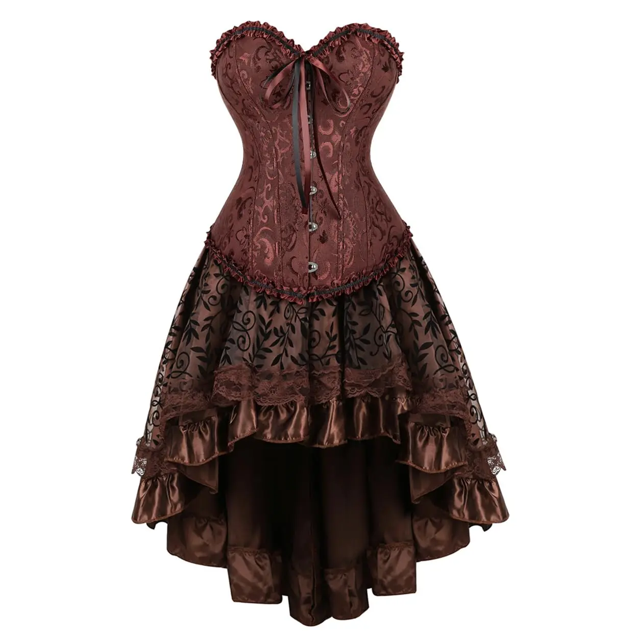 2PC Steampunk Corset Skirt Set Women Victorian Renaissance PARLSDY Lace Trim Corset Flowy Skirt 2-Piece Outfit Perfect for Halloween Costume LARP Events 819/7056